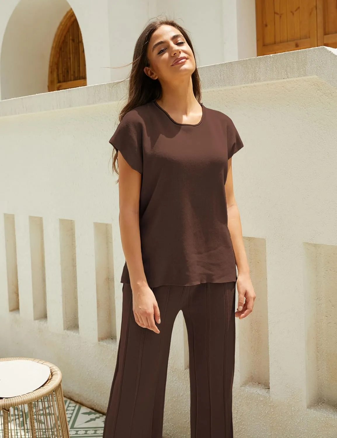 2 Piece Outfits for Women Sweater Sets Knit Vest Tops Elastic Waisted Pants