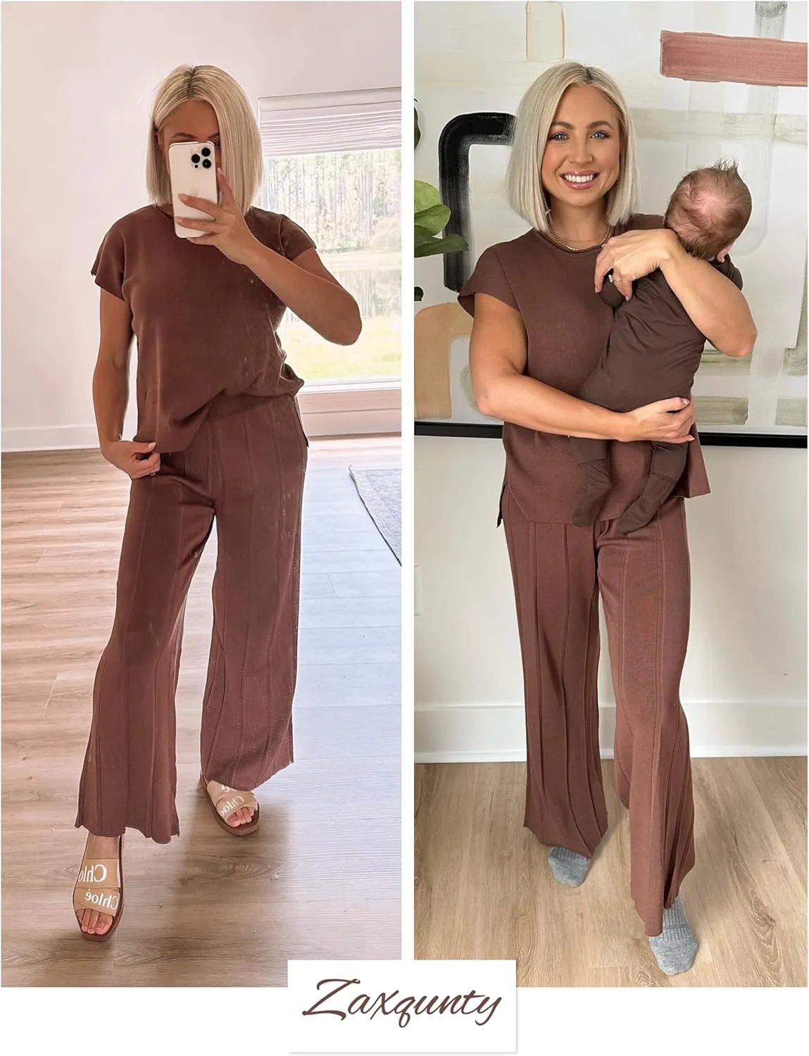 2 Piece Outfits for Women Sweater Sets Knit Vest Tops Elastic Waisted Pants