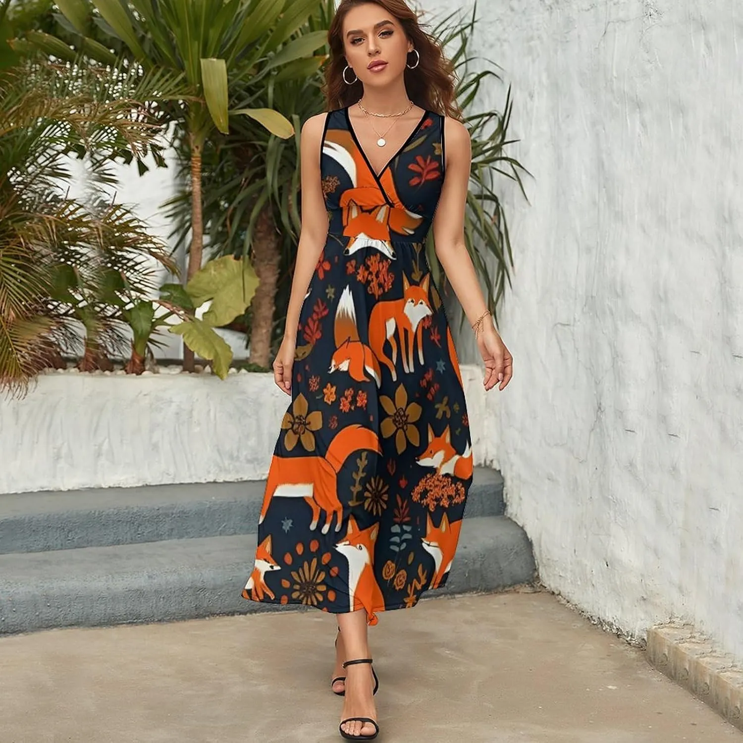 2025 Summer Tank Dress V-Neck Sleeveless Bodycon Beach Party Maxi Dress