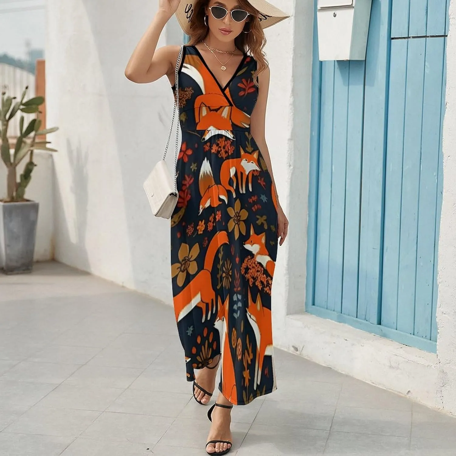 2025 Summer Tank Dress V-Neck Sleeveless Bodycon Beach Party Maxi Dress