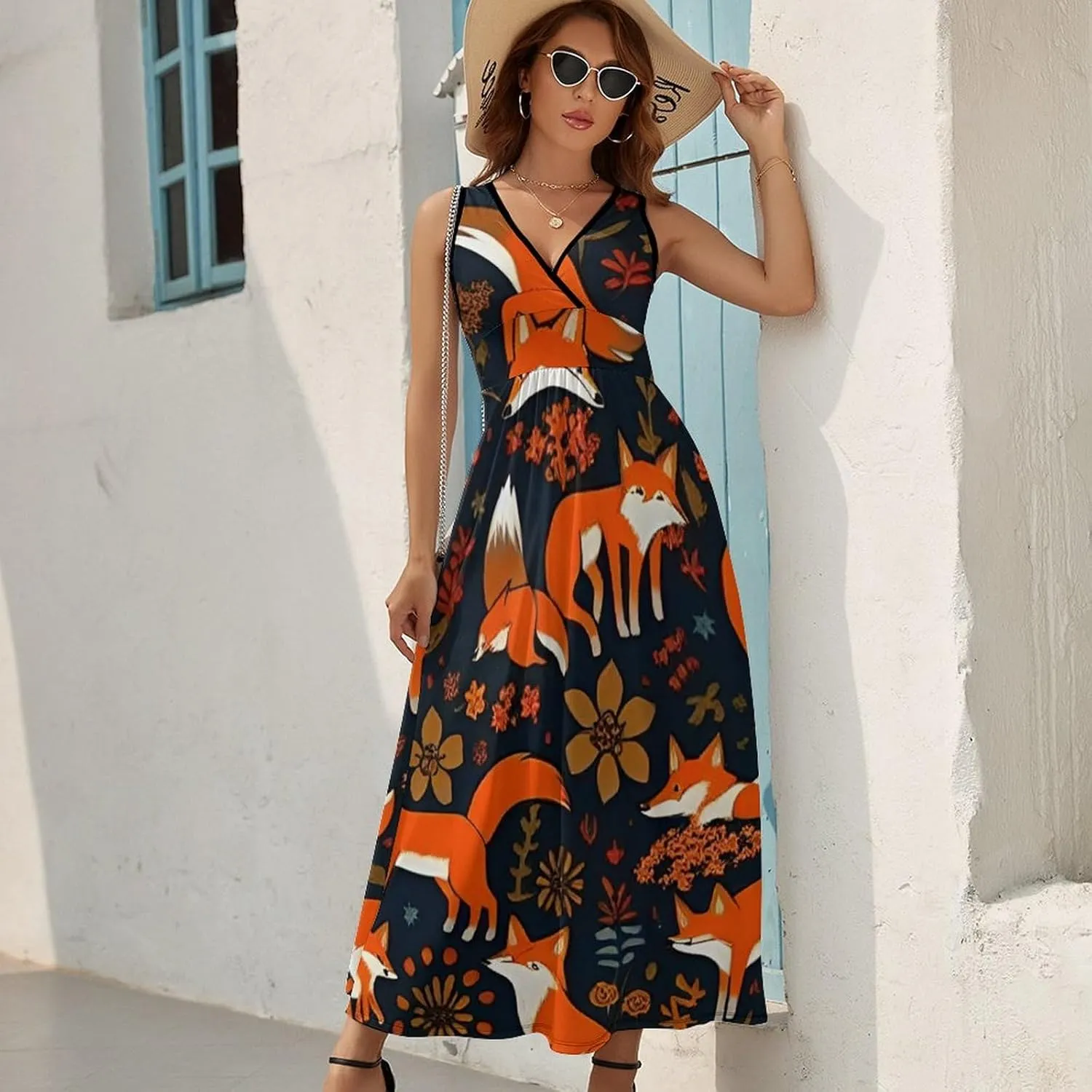 2025 Summer Tank Dress V-Neck Sleeveless Bodycon Beach Party Maxi Dress