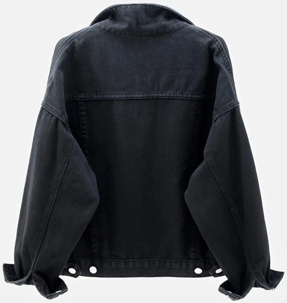 ACE SHOCK Cropped Denim Jacket for Women Long Sleeve Short Jean Jacket Button Down Light Wash Solid Color Trucker Coat