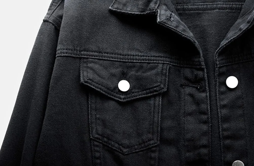ACE SHOCK Cropped Denim Jacket for Women Long Sleeve Short Jean Jacket Button Down Light Wash Solid Color Trucker Coat
