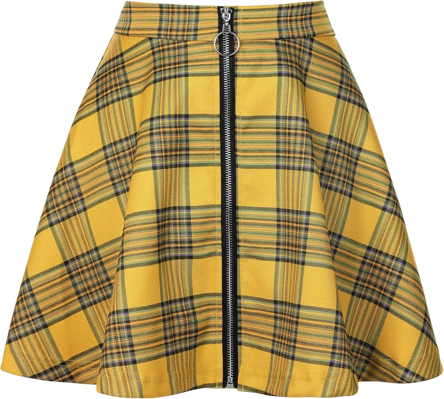 Allegra K Women's Christmas Plaid High Waist Casual A-Line Flare Zip-Up Preppy Checks Flare Mini Skirts
