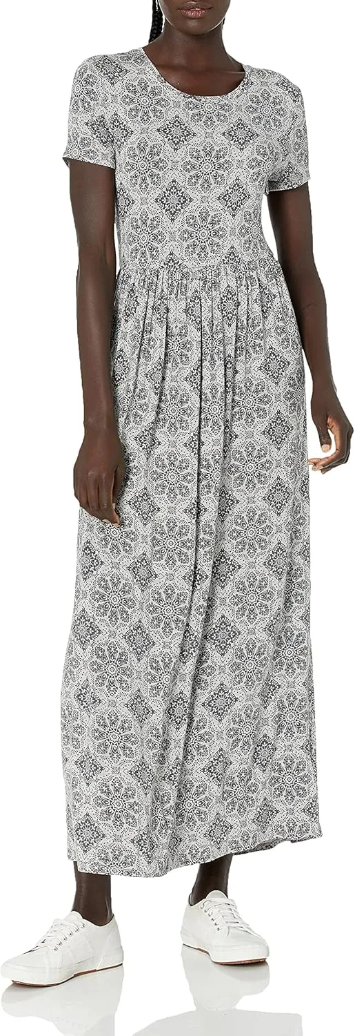 Amazon Essentials Women's Short-Sleeve Waisted Maxi Dress (Available in Plus Size)