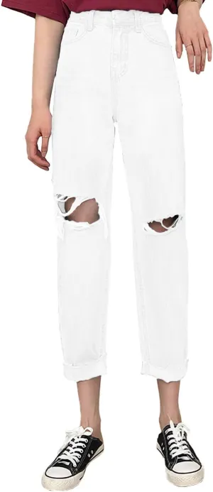 Anna-Kaci Women's Baggy Loose Ripped Jeans High Waist Boyfriend Distressed Loose Denim Pants