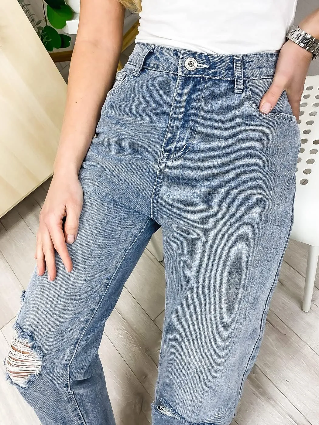 Anna-Kaci Women's Baggy Loose Ripped Jeans High Waist Boyfriend Distressed Loose Denim Pants
