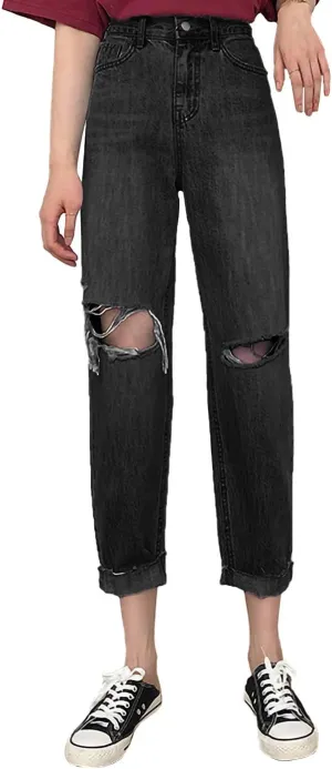 Anna-Kaci Women's Baggy Loose Ripped Jeans High Waist Boyfriend Distressed Loose Denim Pants