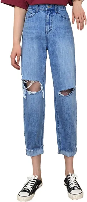 Anna-Kaci Women's Baggy Loose Ripped Jeans High Waist Boyfriend Distressed Loose Denim Pants