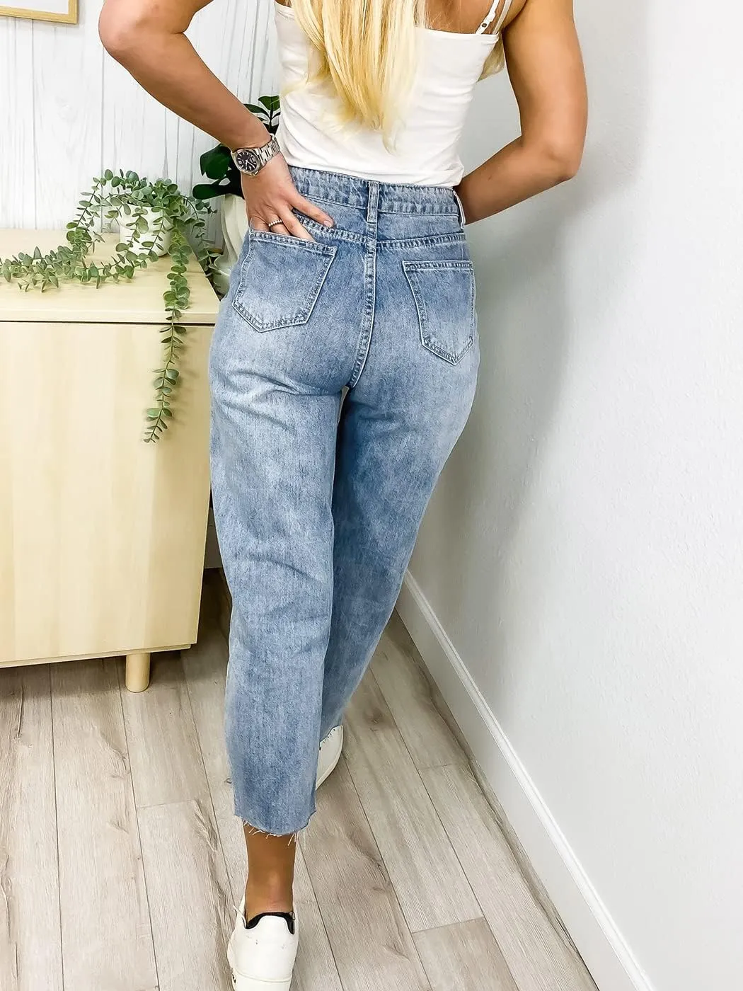 Anna-Kaci Women's Baggy Loose Ripped Jeans High Waist Boyfriend Distressed Loose Denim Pants