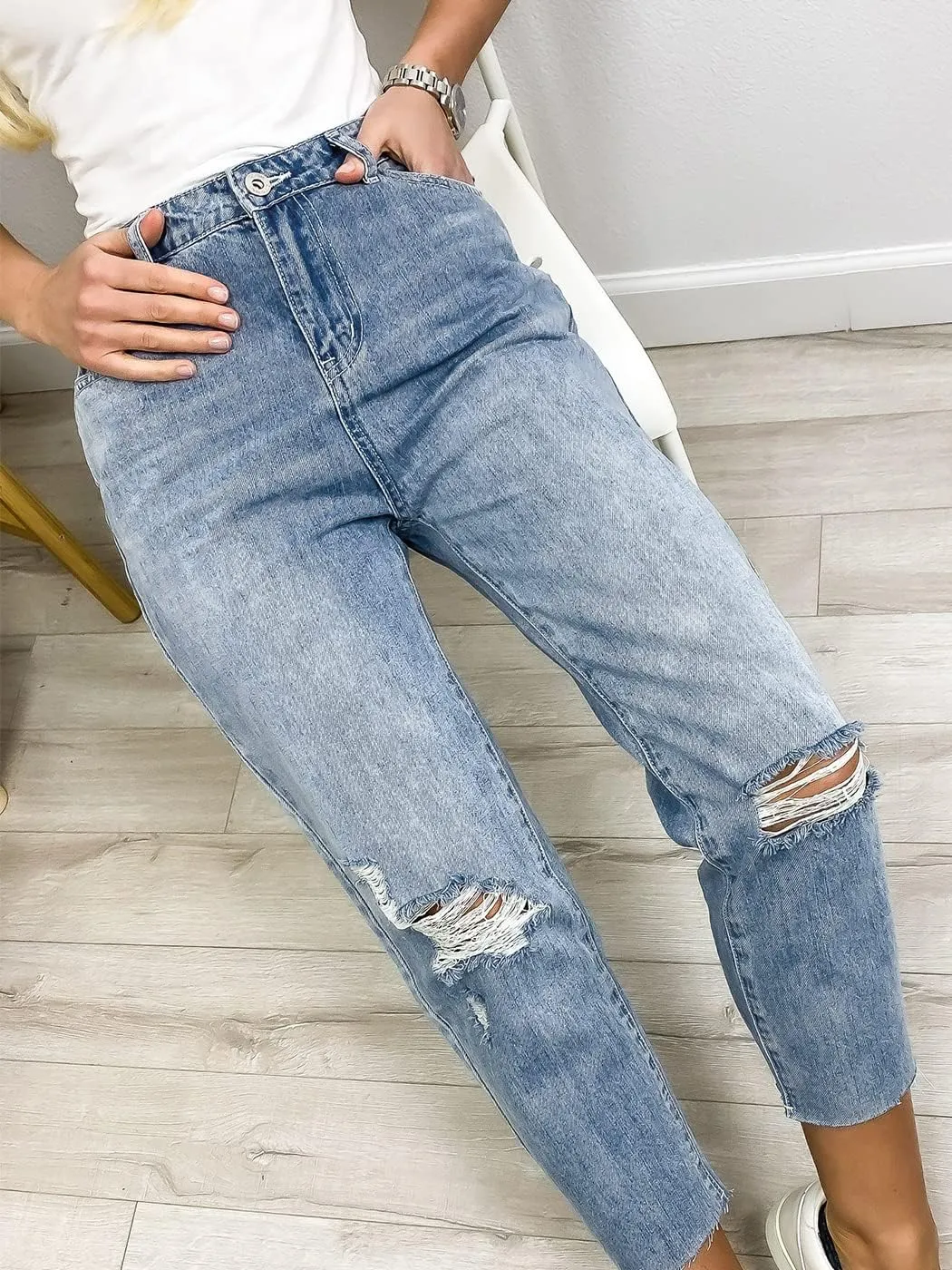 Anna-Kaci Women's Baggy Loose Ripped Jeans High Waist Boyfriend Distressed Loose Denim Pants