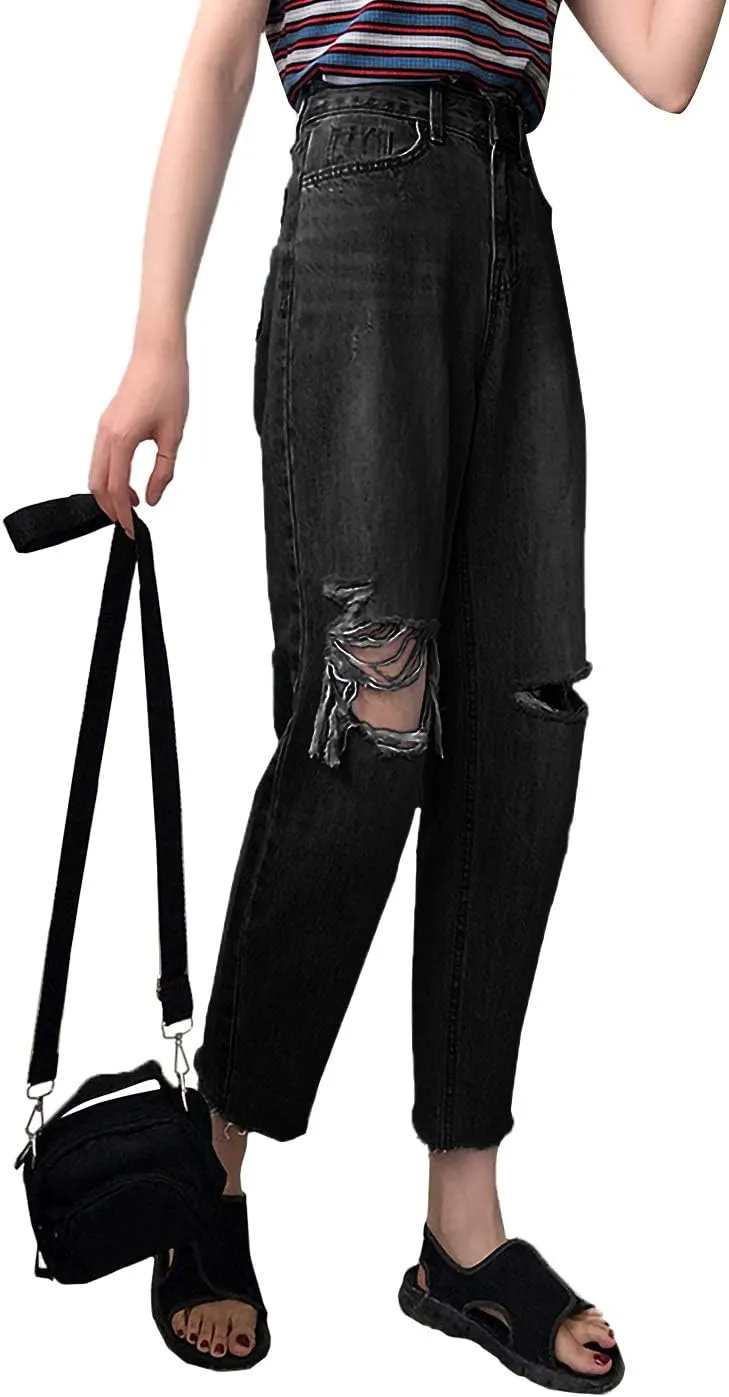 Anna-Kaci Women's Baggy Loose Ripped Jeans High Waist Boyfriend Distressed Loose Denim Pants