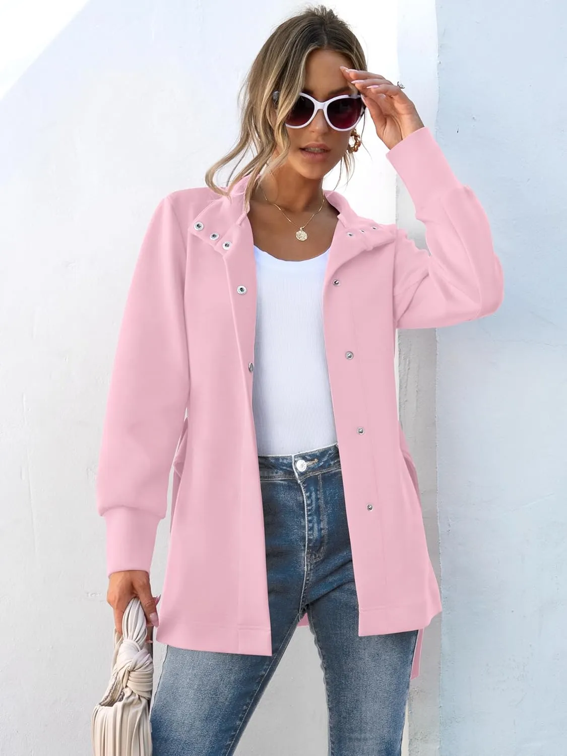 ANRABESS Womens Jacket Belted Casual Long Sleeve Wrap Trench Coat 2025 Spring Trendy Button Up Dressy Outerwear with Pockets