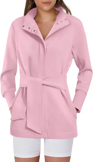 ANRABESS Womens Jacket Belted Casual Long Sleeve Wrap Trench Coat 2025 Spring Trendy Button Up Dressy Outerwear with Pockets