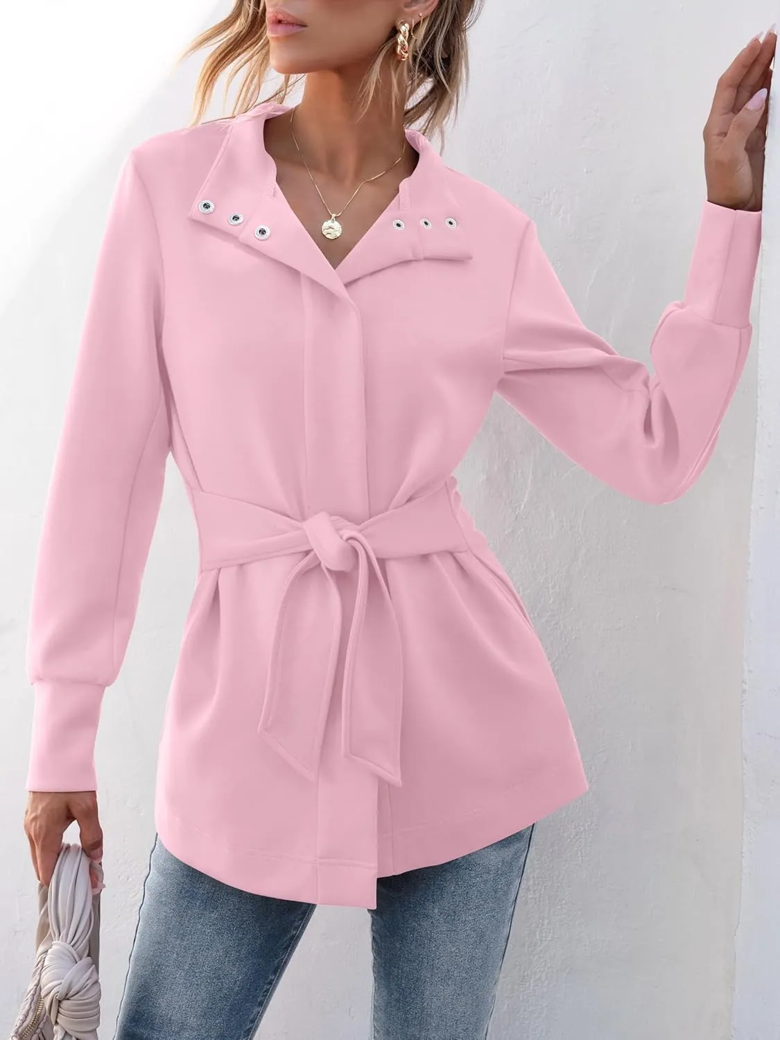 ANRABESS Womens Jacket Belted Casual Long Sleeve Wrap Trench Coat 2025 Spring Trendy Button Up Dressy Outerwear with Pockets