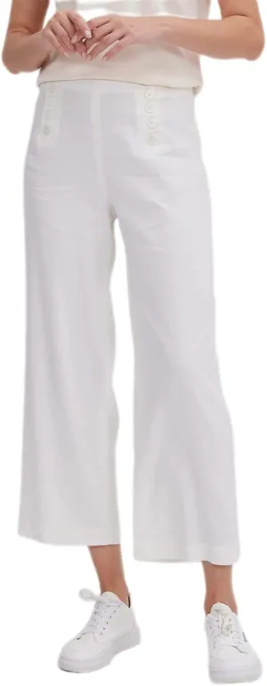 ASSUAL Women's Linen Blend Mid-High Waist Vintage Button Sailor Pants 079