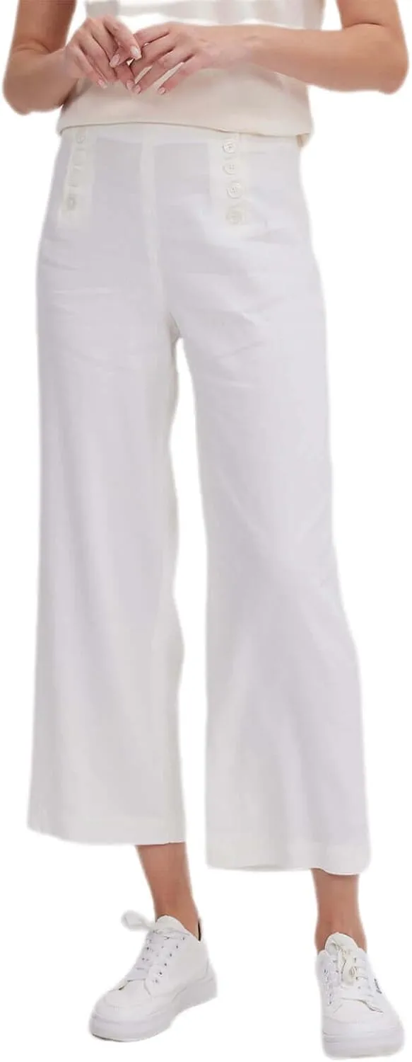 ASSUAL Women's Linen Blend Mid-High Waist Vintage Button Sailor Pants 079