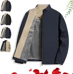 Aviation Men's Standing Collar Zipper Casual Jacket, Spring Fall Lightweight Business Zip Up Jacket with Zip Pockets