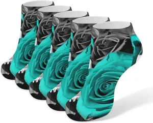 Black White Teal Gray Rose Flowers Socks No Show Socks Low Cut Anti-Slid Athletic Casual Invisible Liner Socks Unisex
