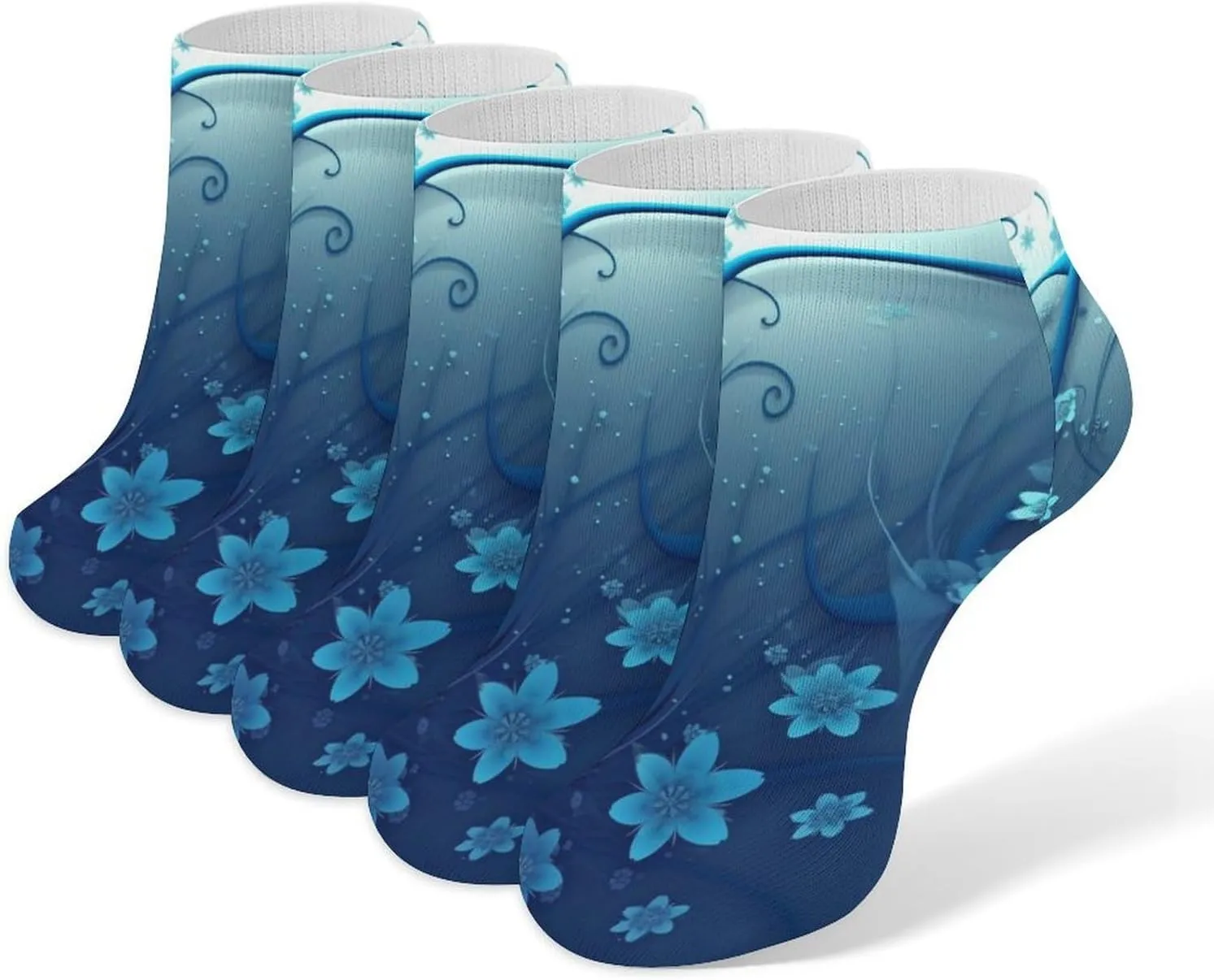 Blue Mini Flower Swirl Socks No Show Socks Low Cut Anti-Slid Athletic Casual Invisible Liner Socks Unisex