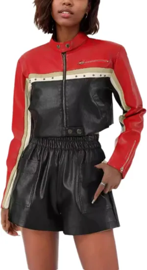 Bomber Jacket Women Cropped Leather Red Zip Up Long Sleeve Motorcycle Jacket Women Lightweight 2024