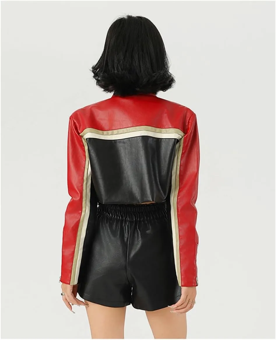 Bomber Jacket Women Cropped Leather Red Zip Up Long Sleeve Motorcycle Jacket Women Lightweight 2024