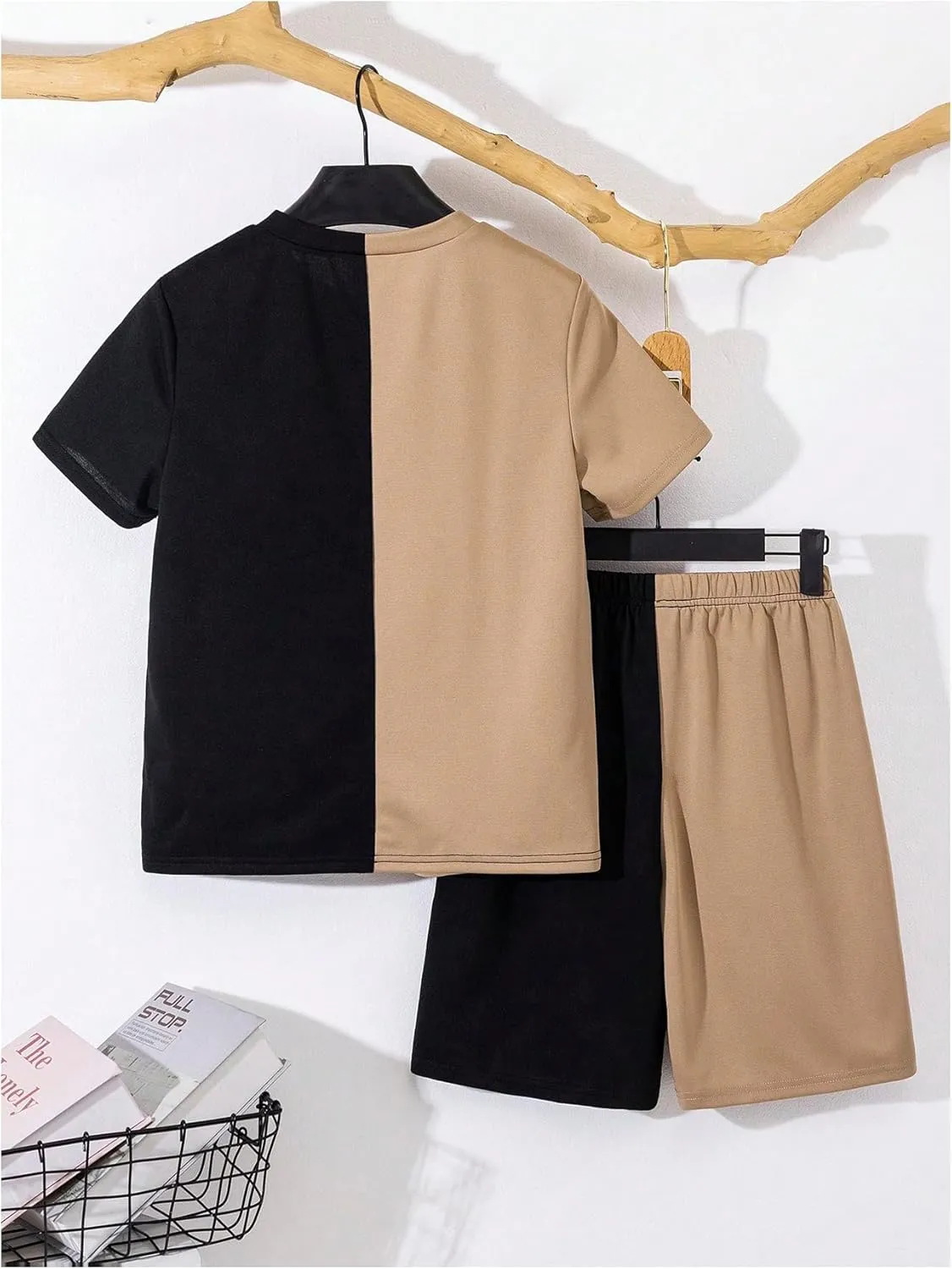 Boy's 2 Piece Summer Outfits Color Block Graphic Tees and Shorts Sets Steetwear Tracksuits