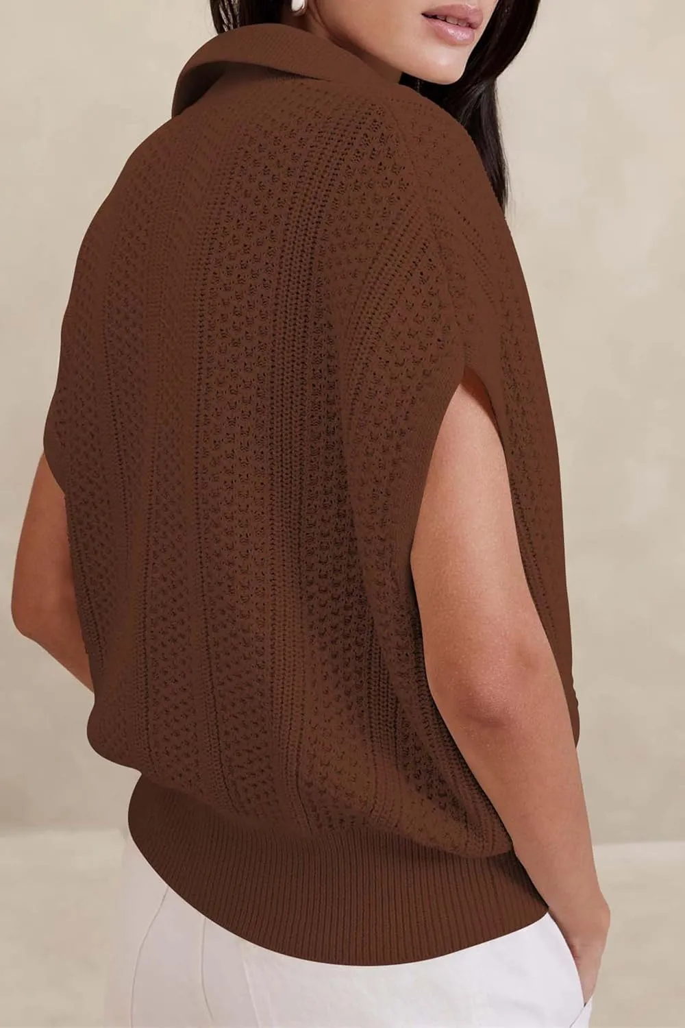 Cakulo Spring Summer Crochet Tops for Women 2025 Crop Knit Short Sleeve Polo V Neck Collared Hollow Out Sweater Top
