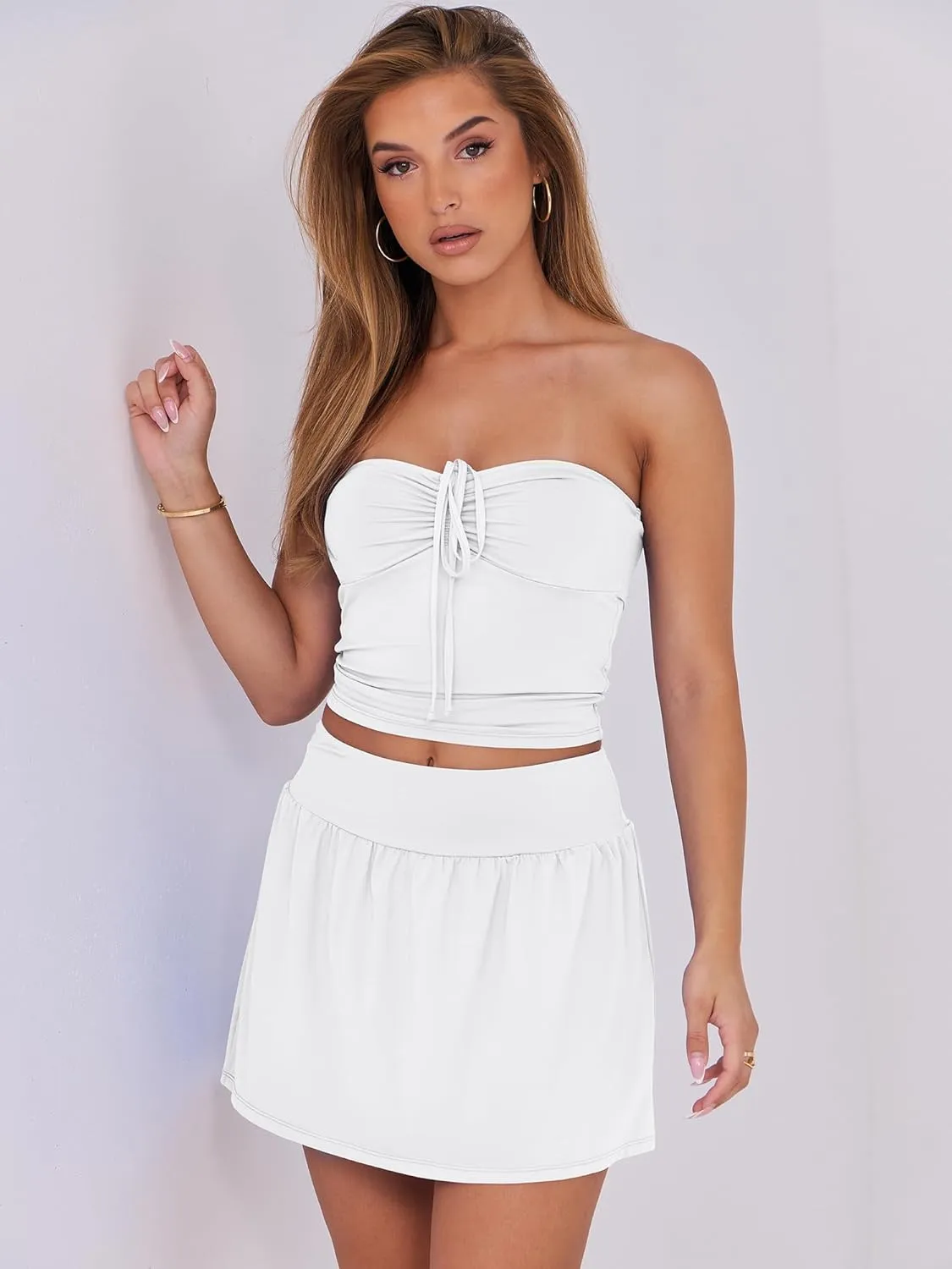 Caracilia Women 2 Piece Mini Skirt Sets Corset Crop Top Summer Y2k Going Out Outfits Beach Vacation
