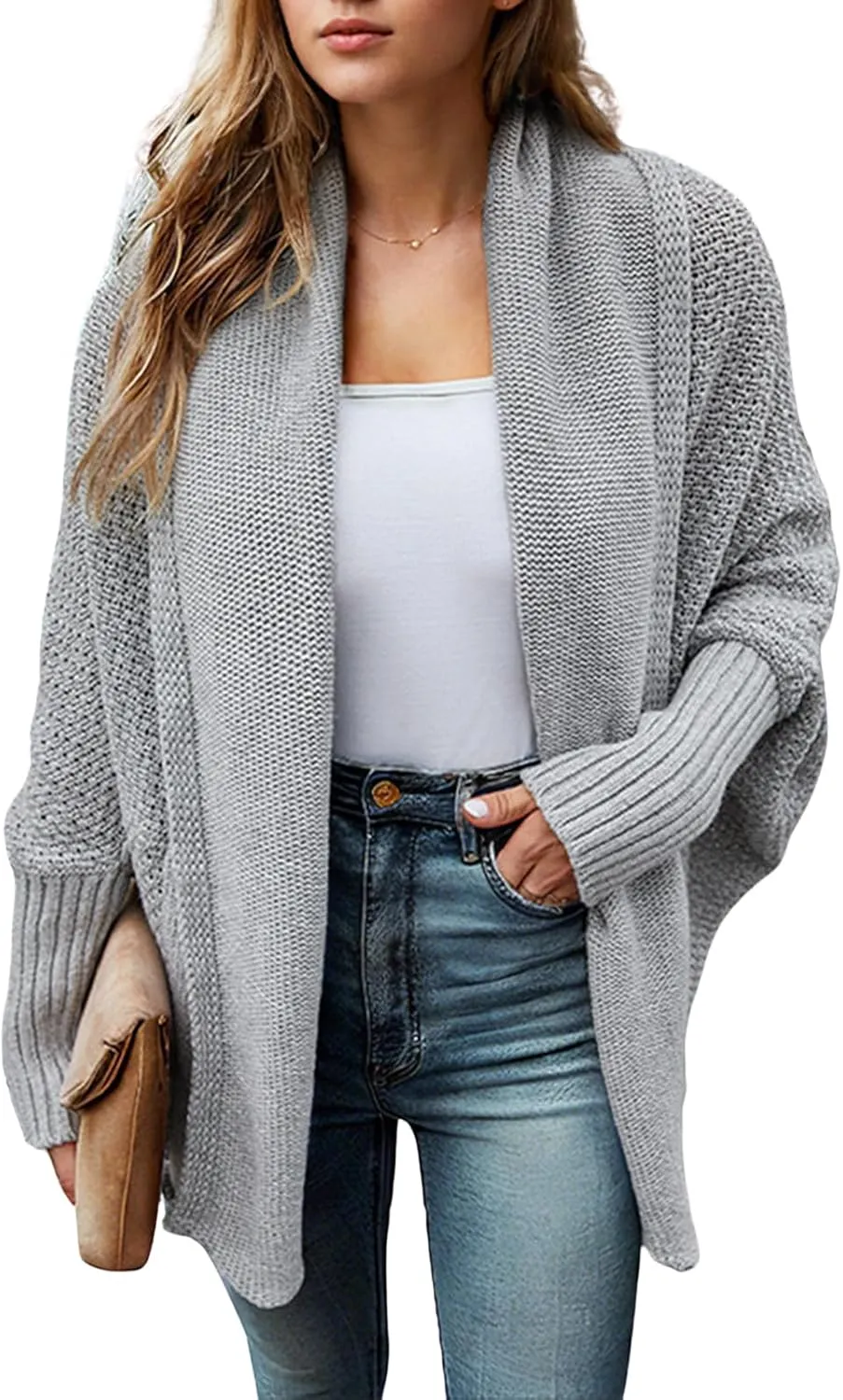 Cardigan Sweaters for Women Open Front Batwing Long Sleeve Shawl Neck Chunky Knit Loose Outwear Coats