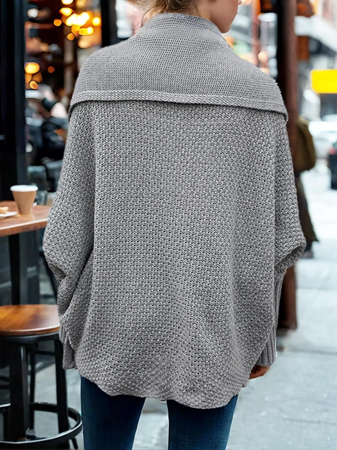 Cardigan Sweaters for Women Open Front Batwing Long Sleeve Shawl Neck Chunky Knit Loose Outwear Coats