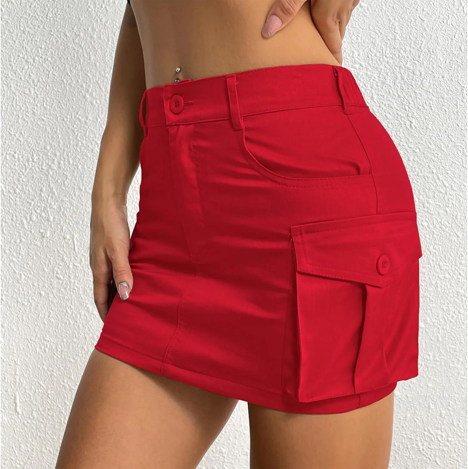 Century Star Womens Y2k Low Waist Mini Cargo Denim Skirt Button Bodycon with Pocket
