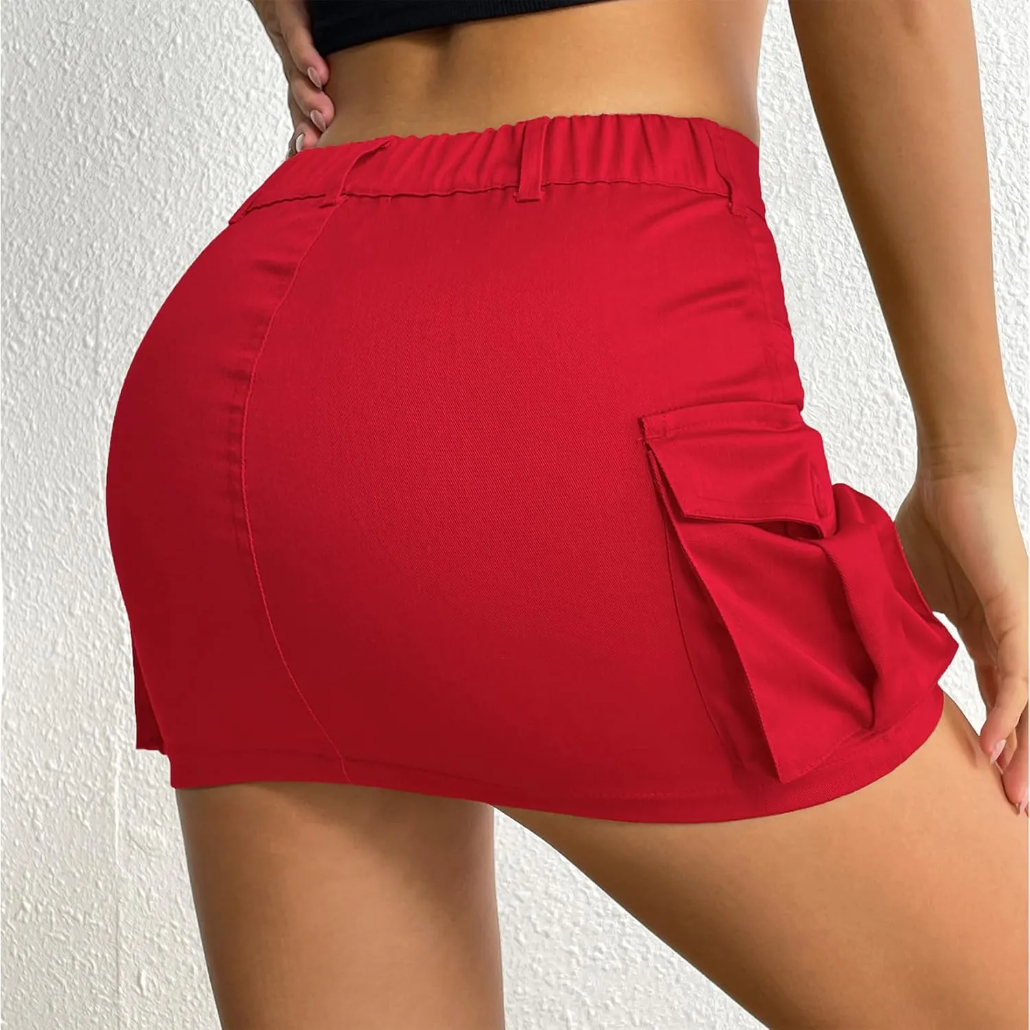 Century Star Womens Y2k Low Waist Mini Cargo Denim Skirt Button Bodycon with Pocket
