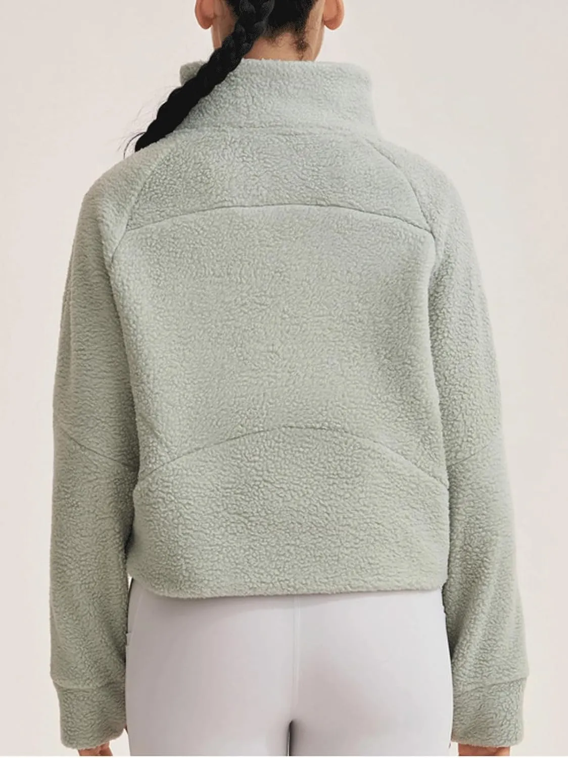 CHARTOU Womens Half Zip Up Fleece Pullover Sweatshirt Loose Cropped Sherpa Jacket Stand Collar Faux Fur Coat