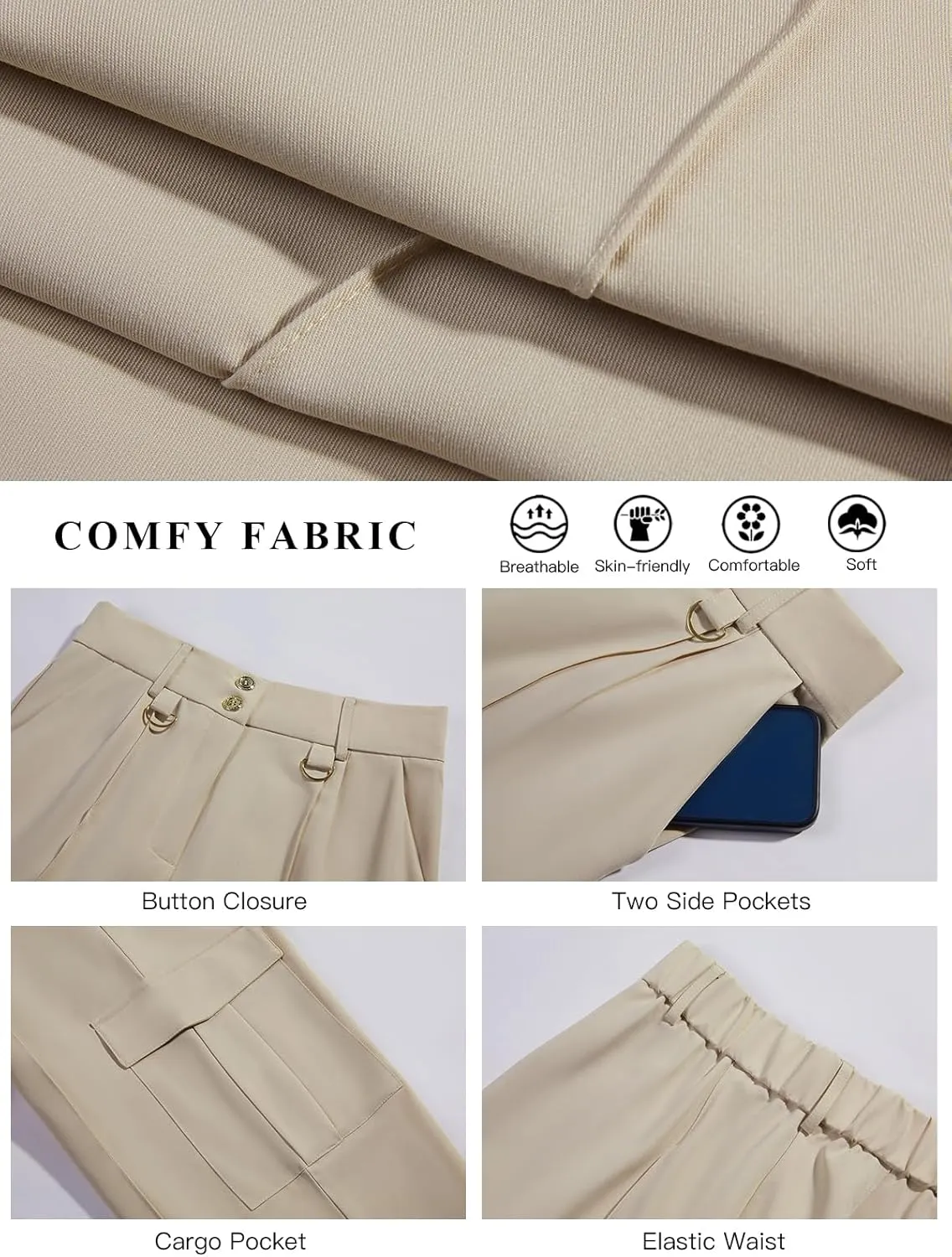 Cicy Bell Womens High Waisted Cargo Pants Casual Button Down Straight Leg Trousers with Pockets