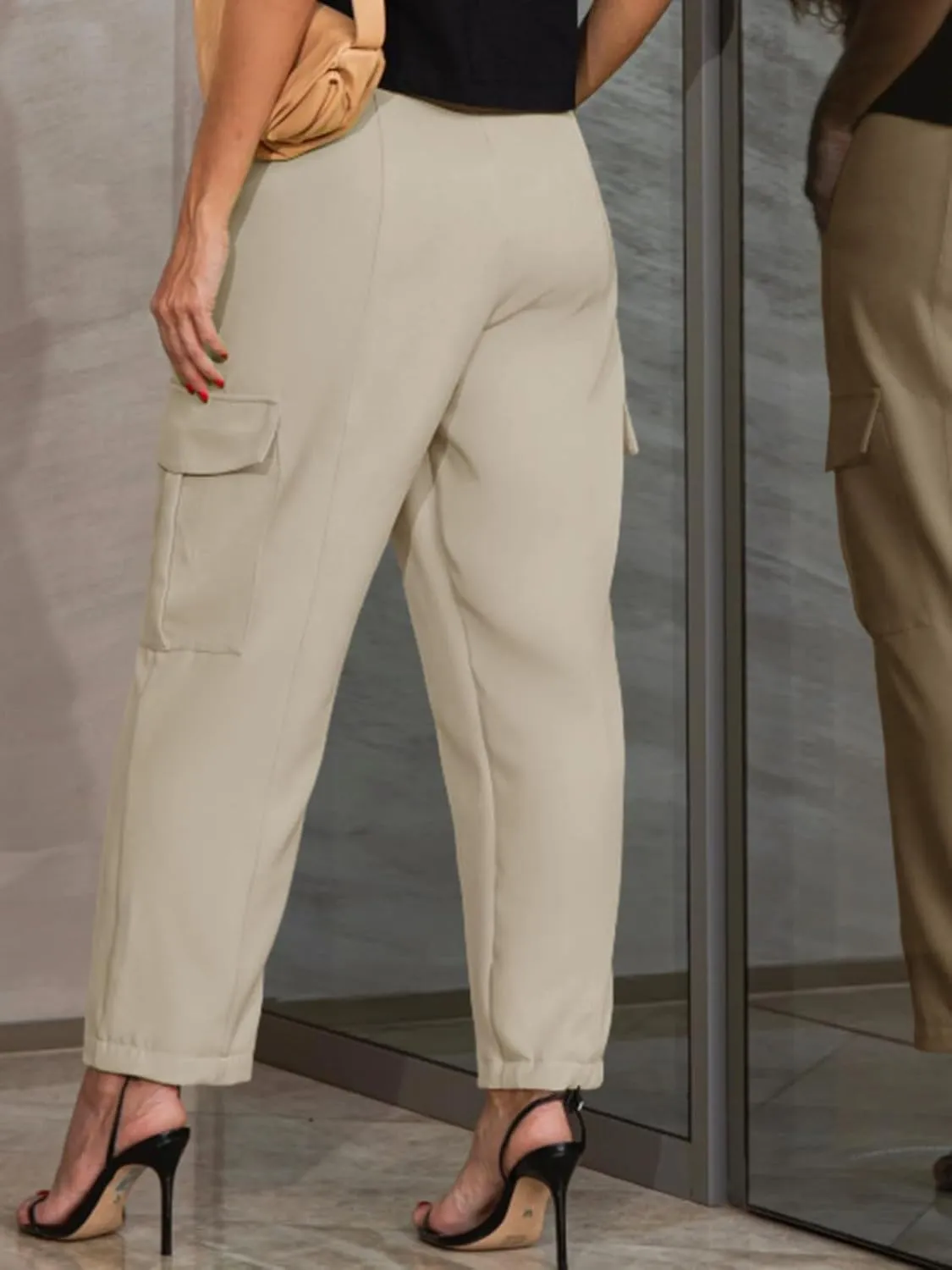 Cicy Bell Womens High Waisted Cargo Pants Casual Button Down Straight Leg Trousers with Pockets