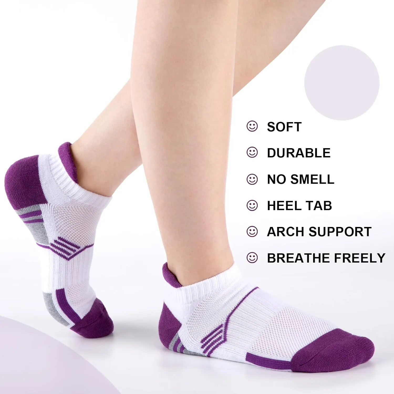 COOVAN Ankle Socks Womens Athletic Low Cut Thick Cushioned Running Socks with Tab 6 Pairs