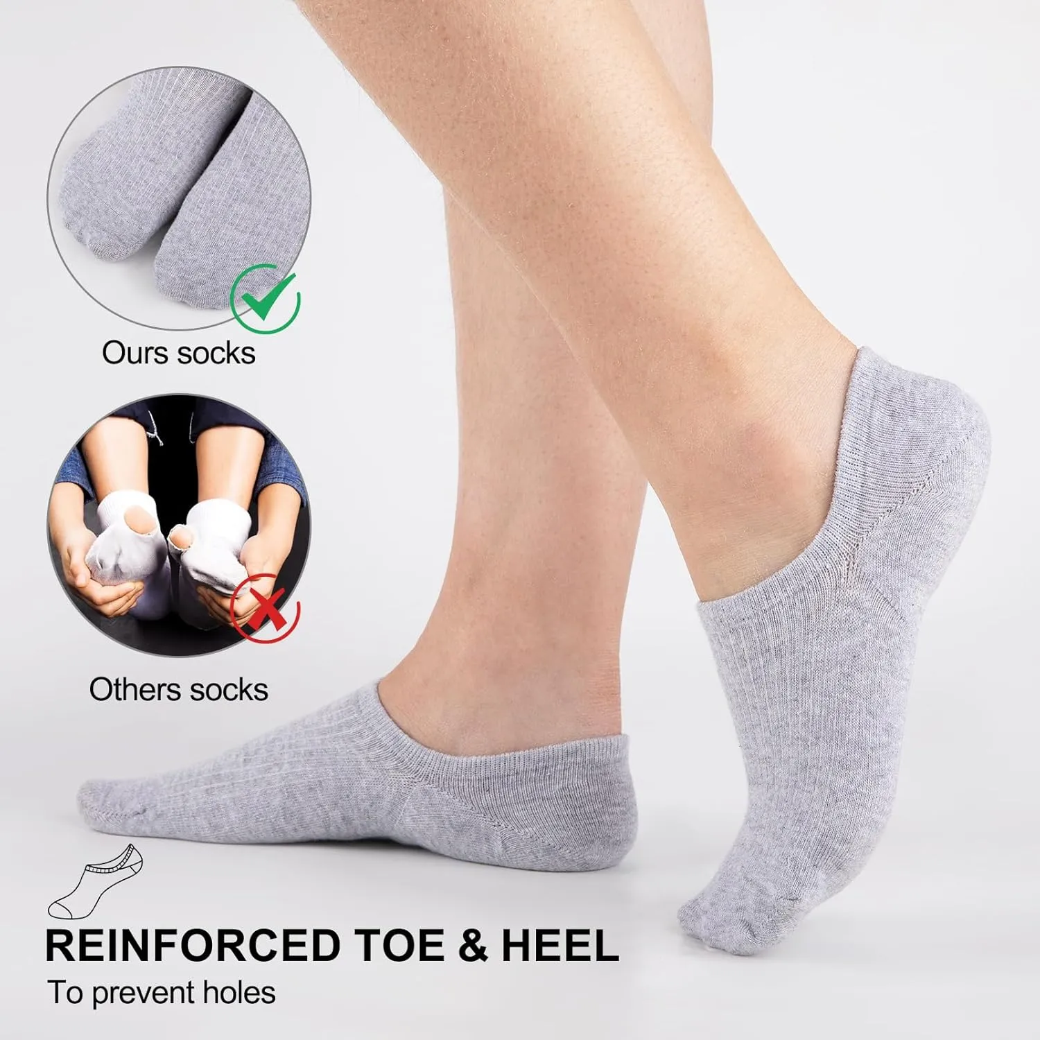 COOVAN Womens No Show Socks 7 Pack Cotton Low Cut Anti-slid Invisible Short Ankle Socks with Non Slip Grip