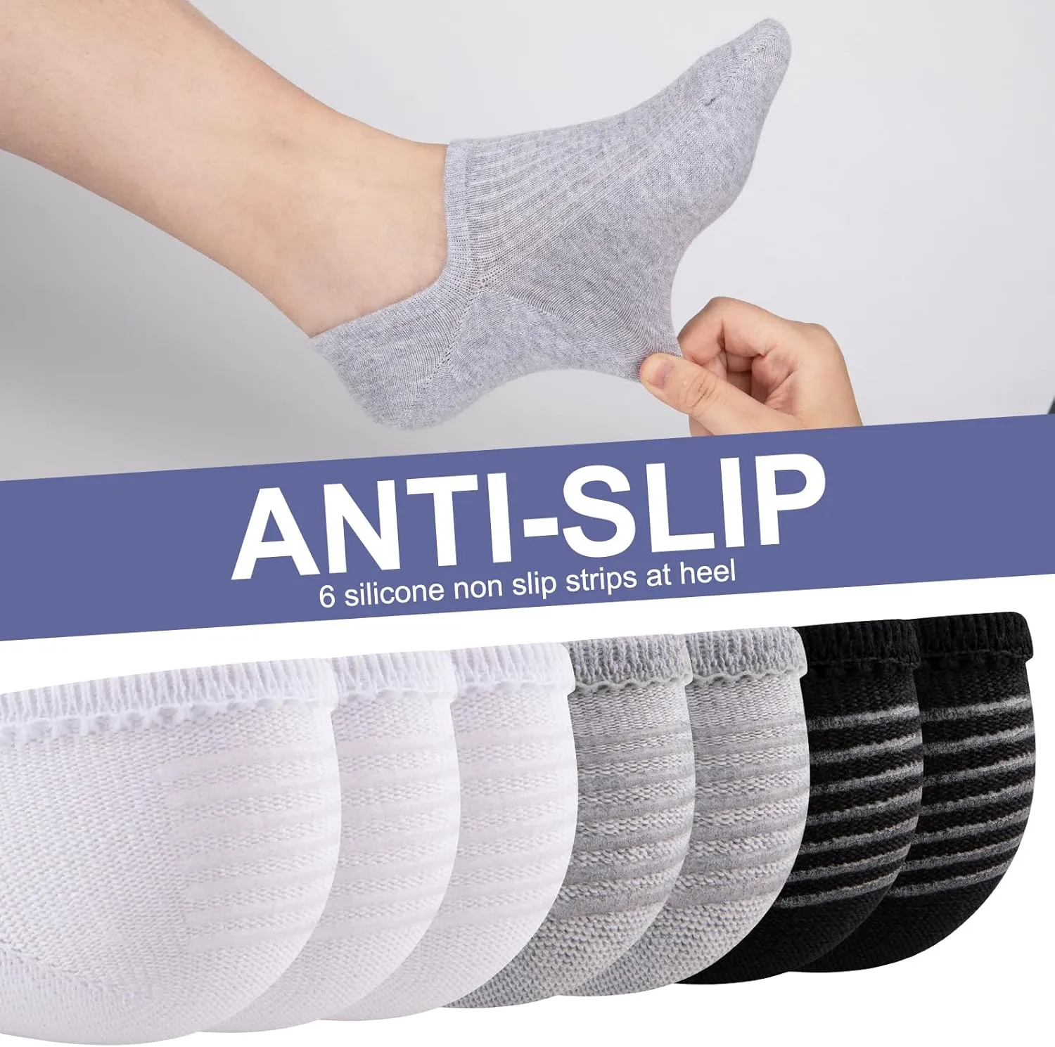 COOVAN Womens No Show Socks 7 Pack Cotton Low Cut Anti-slid Invisible Short Ankle Socks with Non Slip Grip