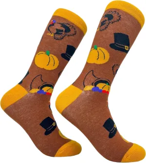 Crazy Dog T-Shirts Womens Thanksgiving Socks Funny Turkey Day Graphic Pilgrim Pumpkin Holdiay Graphic Novelty Footwear
