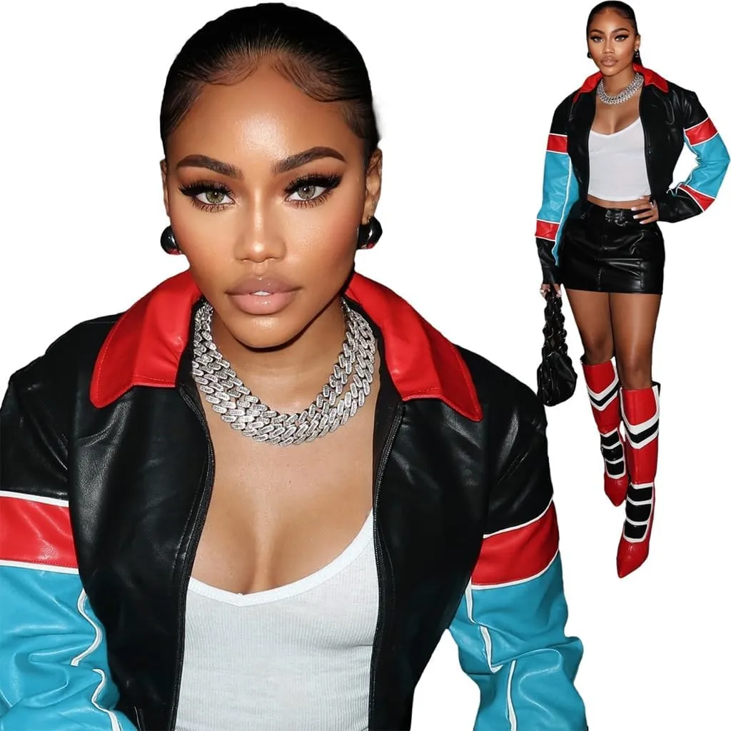 Cropped Bomber Jacket Women Leather Moto Jacket Lapel Zip Up Biker Jacket for Women Trendy 2024