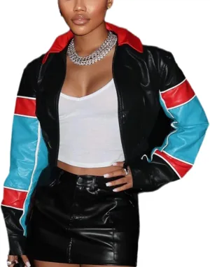 Cropped Bomber Jacket Women Leather Moto Jacket Lapel Zip Up Biker Jacket for Women Trendy 2024
