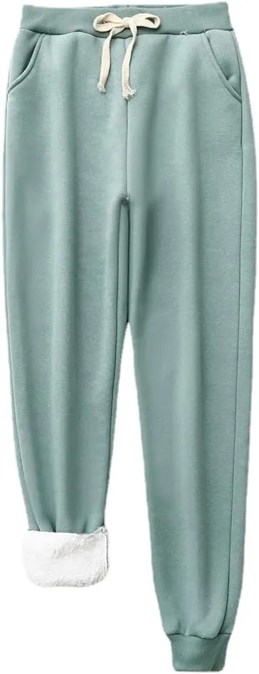 CROSSBABY Women's High Waisted Baggy Sweatpants with Pockets Comfy Cotton High Waist Jogger Warm Fleece Lined