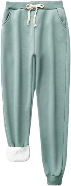 CROSSBABY Women's High Waisted Baggy Sweatpants with Pockets Comfy Cotton High Waist Jogger Warm Fleece Lined