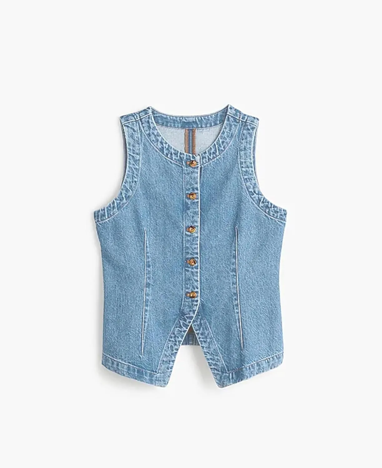 D-Sun Women Denim Vest Sleeveless Crewneck Button Down Jean Waistcoat Casual Front Slit Slim Denim Tank Top