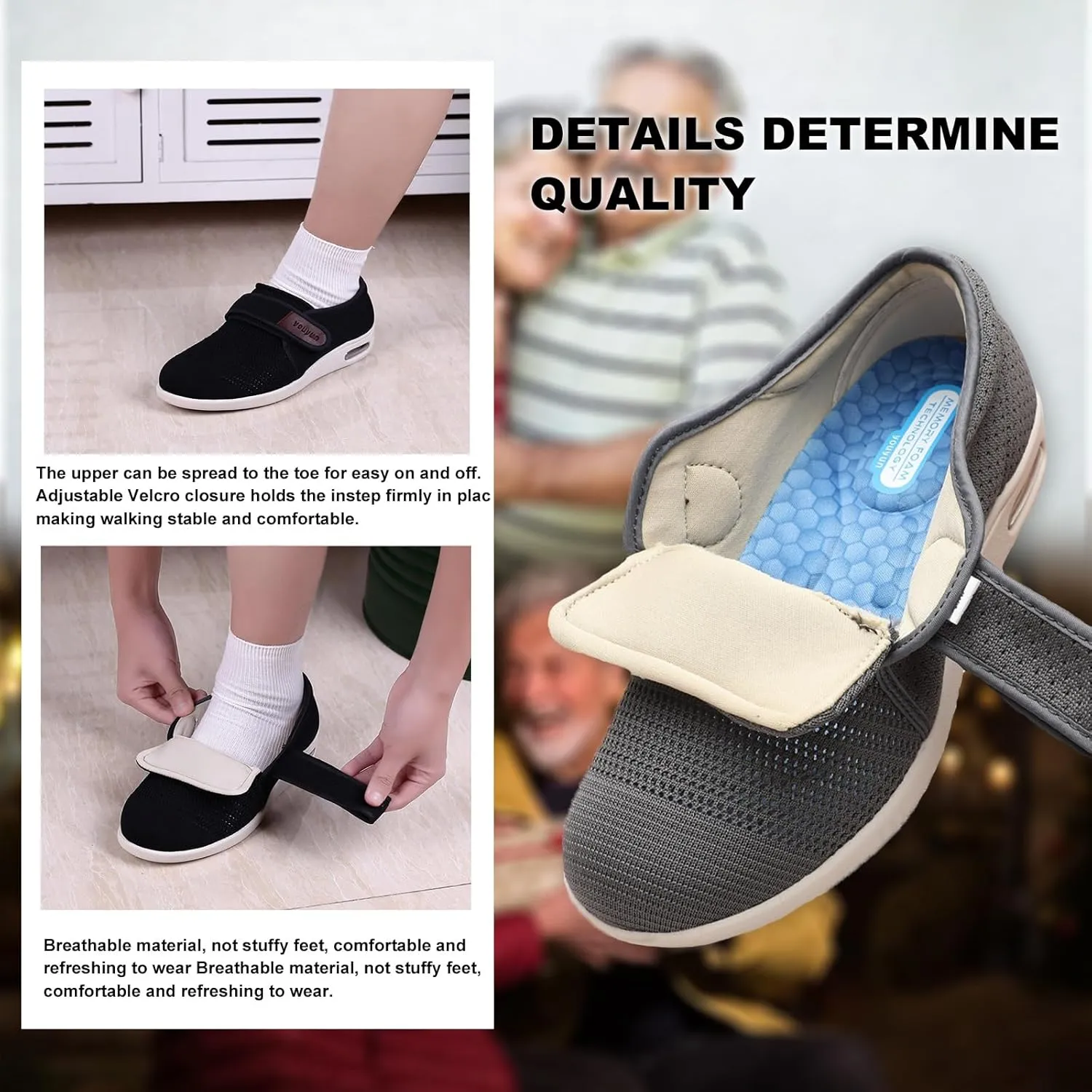 Diabetic Shoes,Adjustable Wide Top Fits Plantar Fasciitis Edema Slippers