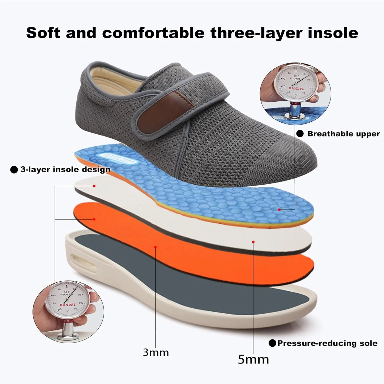 Diabetic Shoes,Adjustable Wide Top Fits Plantar Fasciitis Edema Slippers