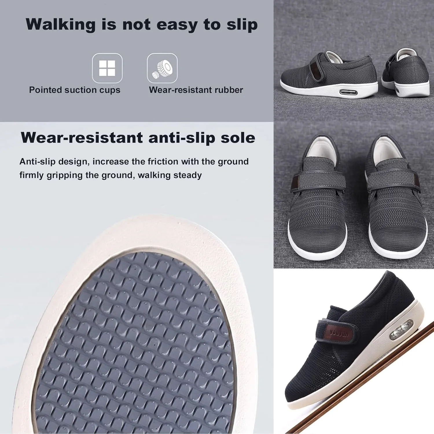 Diabetic Shoes,Adjustable Wide Top Fits Plantar Fasciitis Edema Slippers
