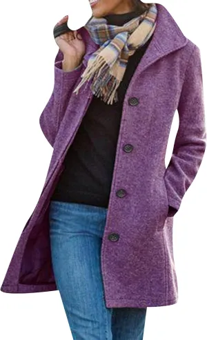 DIACACY Ladies Basic Wool Blend Plus Size Pea Coat Fall Office Jacket Cozy Single Breasted Open Front Overcoat