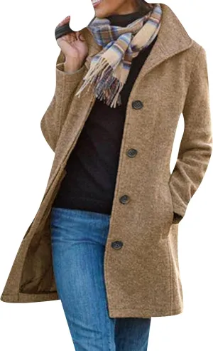 DIACACY Ladies Basic Wool Blend Plus Size Pea Coat Fall Office Jacket Cozy Single Breasted Open Front Overcoat